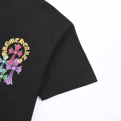 T-shirt noir avec logo de fer à cheval multicolore Chrome Hearts