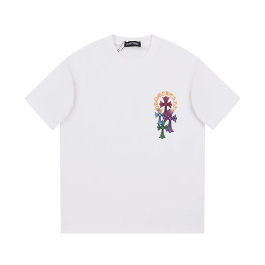 T-shirt blanc avec logo de fer à cheval multicolore Chrome Hearts
