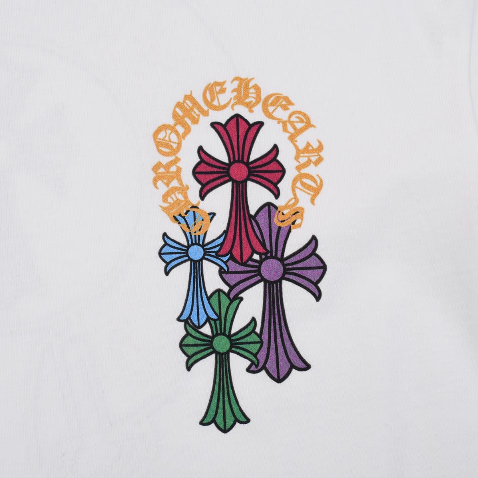 T-shirt blanc avec logo de fer à cheval multicolore Chrome Hearts