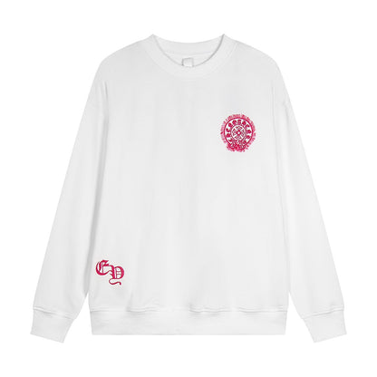 Sweat-shirt blanc avec logo de fer à cheval rose et cœurs chromés