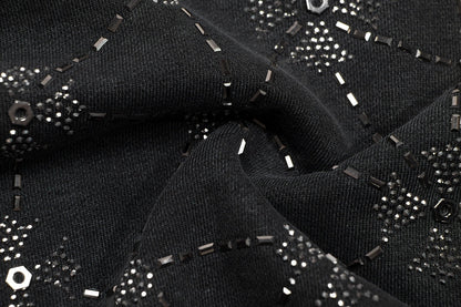 Sweat-shirt à motifs de cœurs chromés et strass, noir délavé
