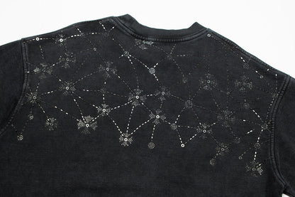 Sweat-shirt à motifs de cœurs chromés et strass, noir délavé