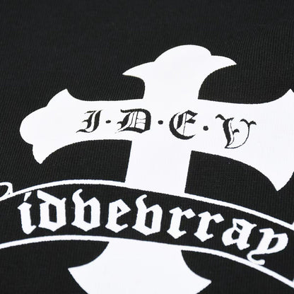 T-shirt noir à double croix et cœurs chromés