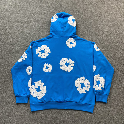 Sweat à capuche en coton avec motif de déchirures de denim, bleu azur