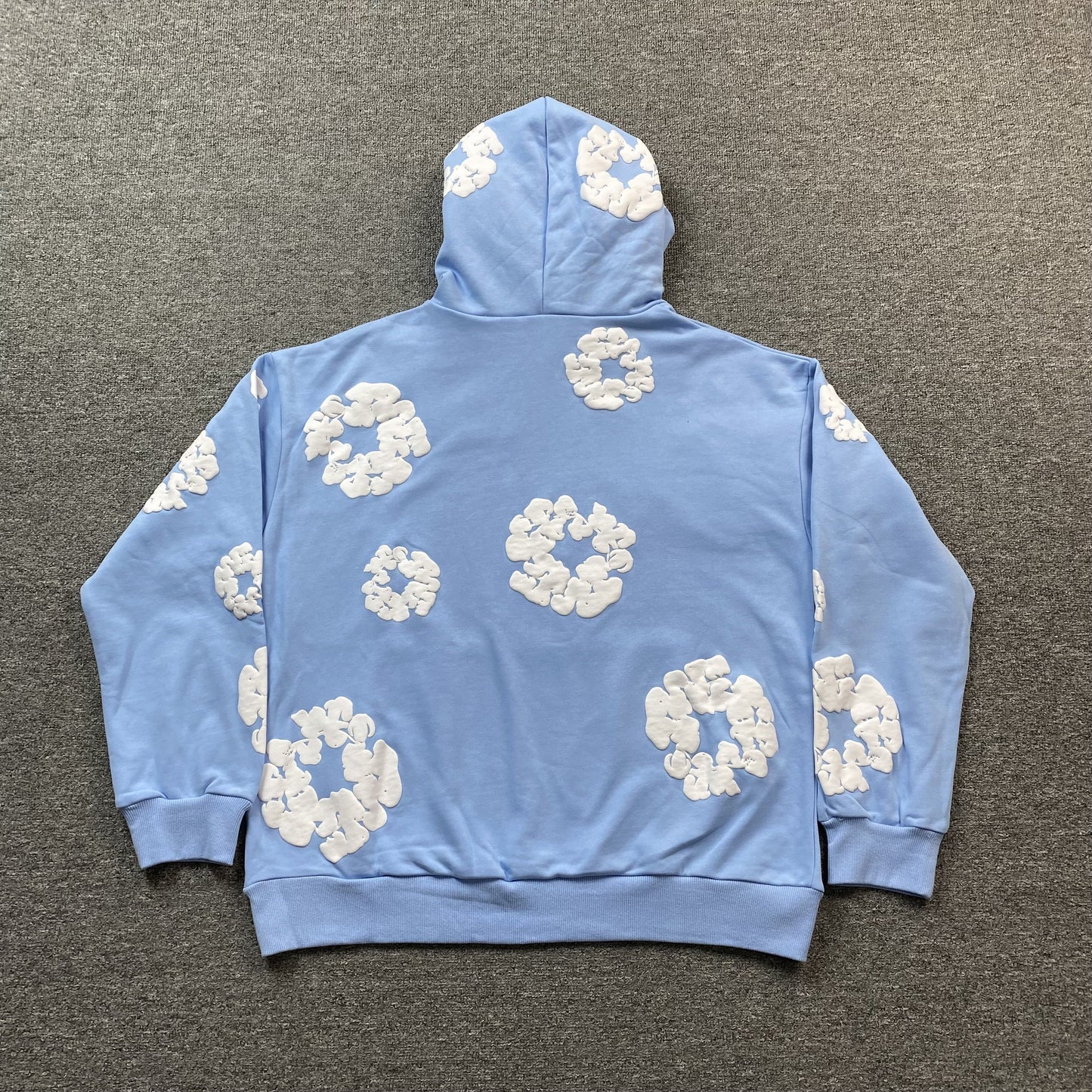 Sweat à capuche en coton avec couronne de larmes en denim, bleu clair