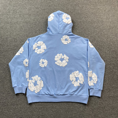 Sweat à capuche en coton avec couronne de larmes en denim, bleu clair