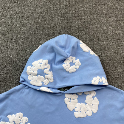 Sweat à capuche en coton avec couronne de larmes en denim, bleu clair