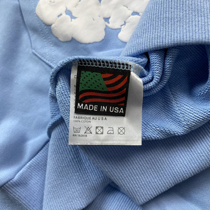 Sweat à capuche en coton avec couronne de larmes en denim, bleu clair