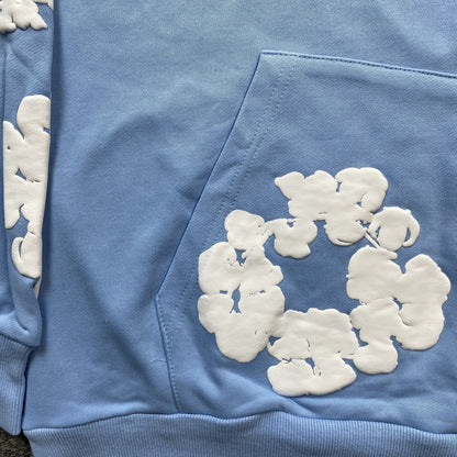 Sweat à capuche en coton avec couronne de larmes en denim, bleu clair