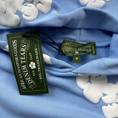 Sweat à capuche en coton avec couronne de larmes en denim, bleu clair