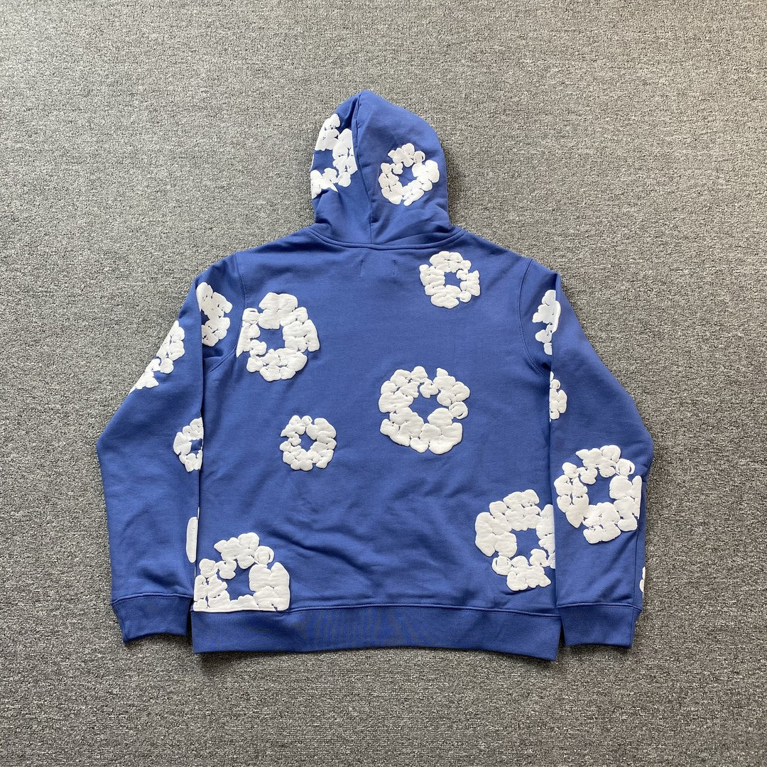 Sweat à capuche bleu en coton avec motif de déchirures de denim