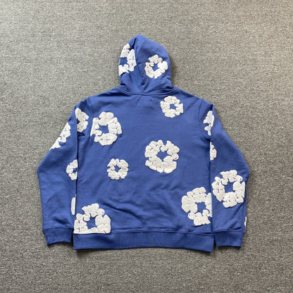Sweat à capuche bleu en coton avec motif de déchirures de denim