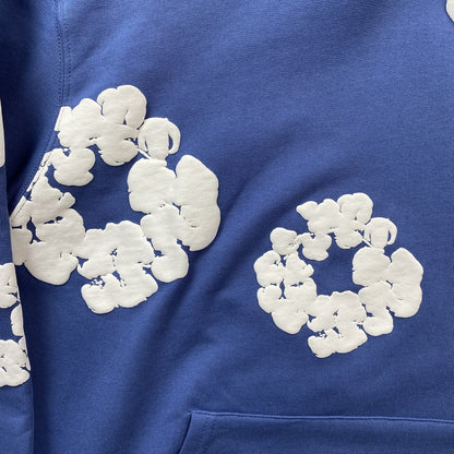 Sweat à capuche bleu en coton avec motif de déchirures de denim