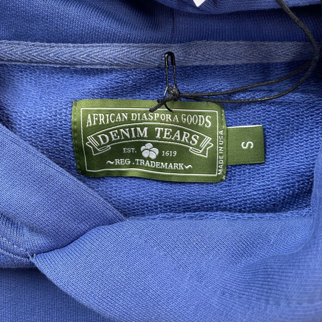 Sweat à capuche bleu en coton avec motif de déchirures de denim