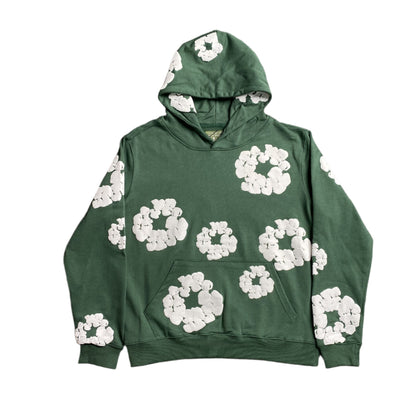 SWEAT À CAPUCHE VERT EN COTON AVEC COURONNE DE DENIM TEARS