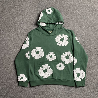 SWEAT À CAPUCHE VERT EN COTON AVEC COURONNE DE DENIM TEARS