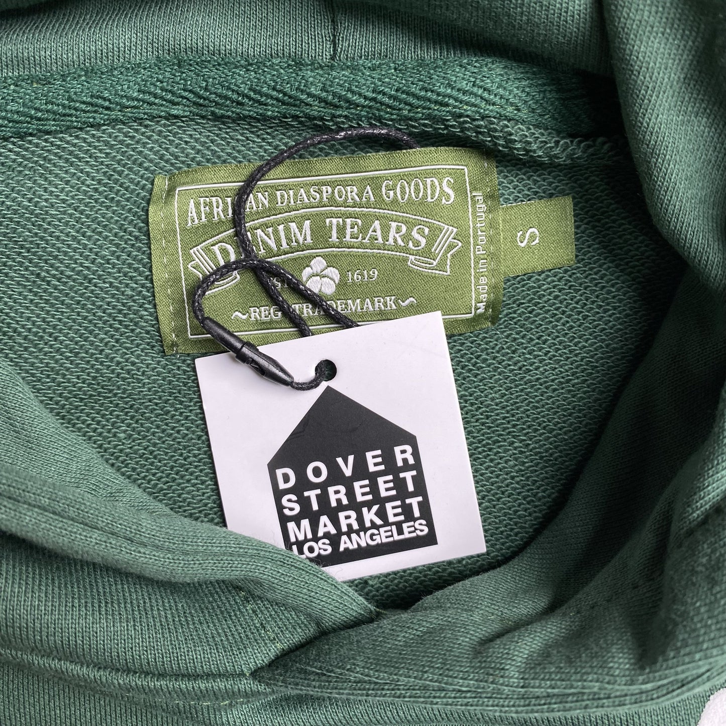 SWEAT À CAPUCHE VERT EN COTON AVEC COURONNE DE DENIM TEARS