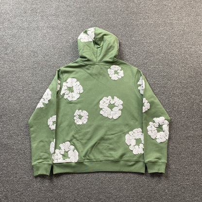 Sweat à capuche en coton vert clair avec motif de larmes de denim