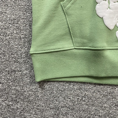 Sweat à capuche en coton vert clair avec motif de larmes de denim