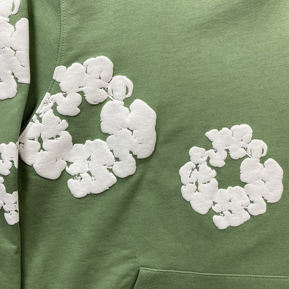 Sweat à capuche en coton vert clair avec motif de larmes de denim
