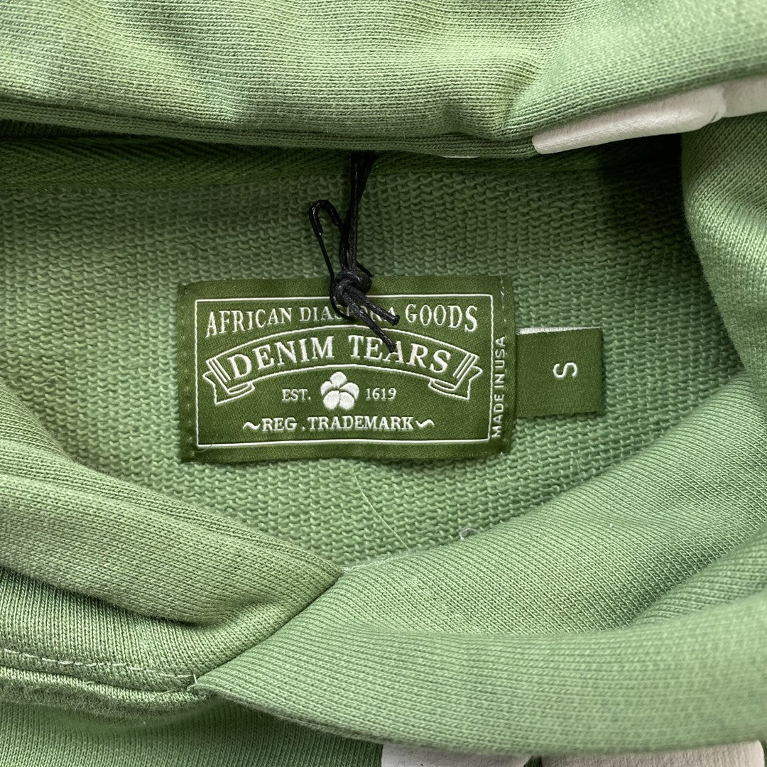Sweat à capuche en coton vert clair avec motif de larmes de denim