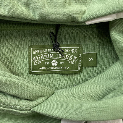 Sweat à capuche en coton vert clair avec motif de larmes de denim