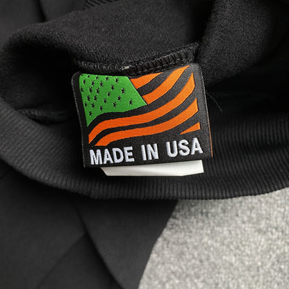 Sweat à capuche en coton avec couronne de denim déchirée, monochrome noir