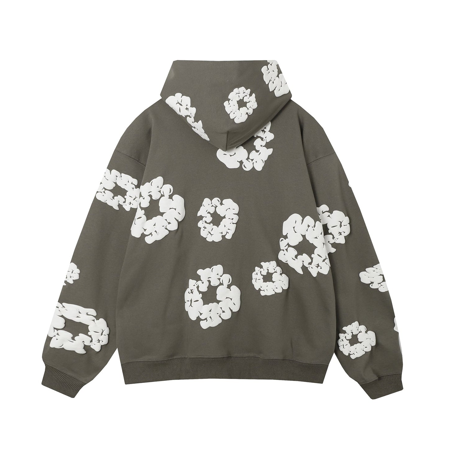 Sweat à capuche en coton avec couronne de larmes en denim, couleur olive