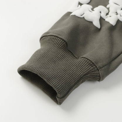 Sweat à capuche en coton avec couronne de larmes en denim, couleur olive