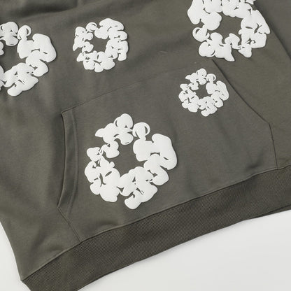 Sweat à capuche en coton avec couronne de larmes en denim, couleur olive