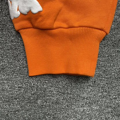Sweat à capuche orange en coton avec motif de déchirures de denim