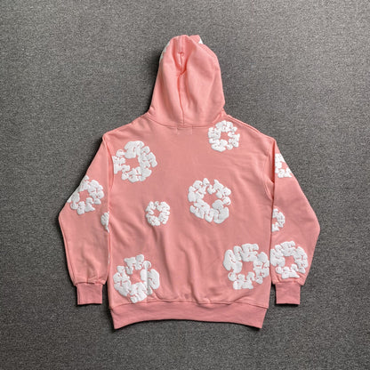 Sweat à capuche en coton avec couronne de fleurs en denim, couleur pêche