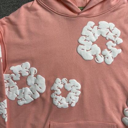 Sweat à capuche en coton avec couronne de fleurs en denim, couleur pêche