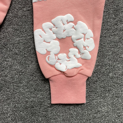 Sweat à capuche en coton avec couronne de fleurs en denim, couleur pêche