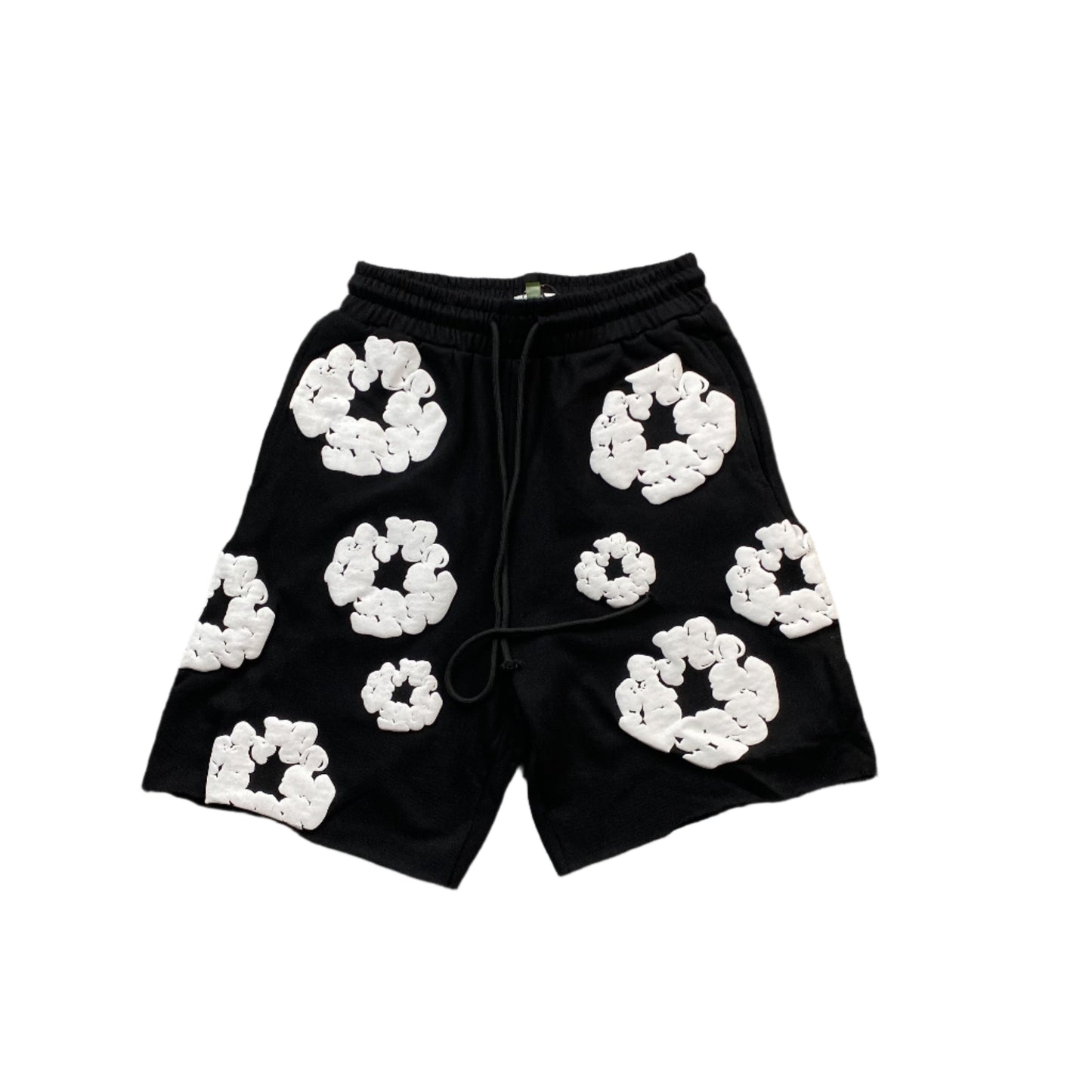Short en coton noir à motif couronne déchirée en denim