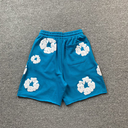 Short en coton déchiré à motifs de denim et couronne céruléen