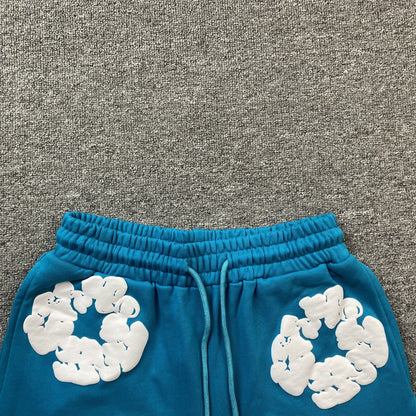 Short en coton déchiré à motifs de denim et couronne céruléen