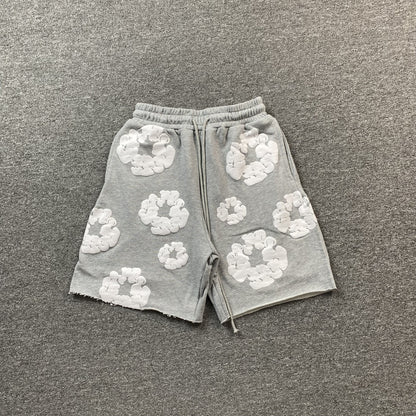 Short en coton gris déchiré à motif couronne
