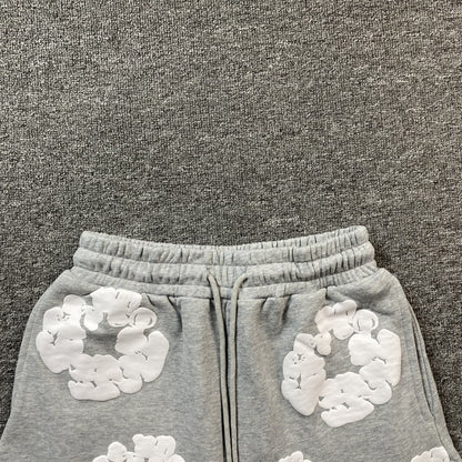 Short en coton gris déchiré à motif couronne