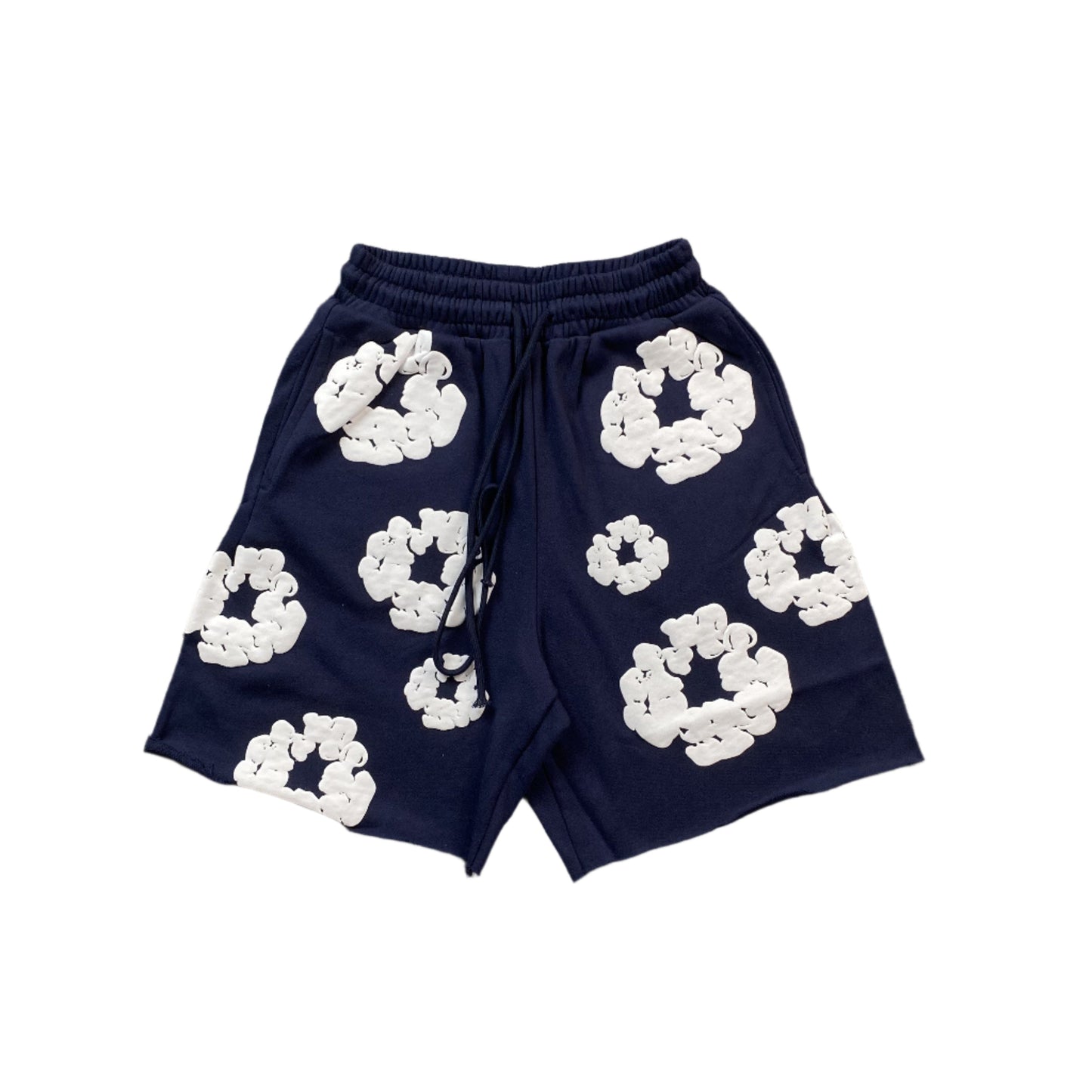 Short en coton déchiré bleu marine avec couronne