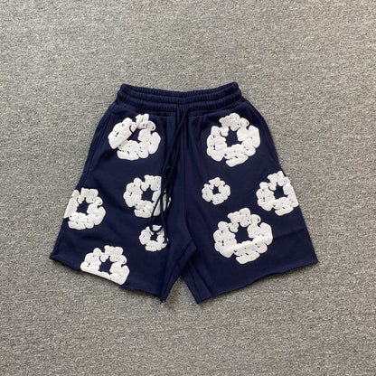 Short en coton déchiré bleu marine avec couronne