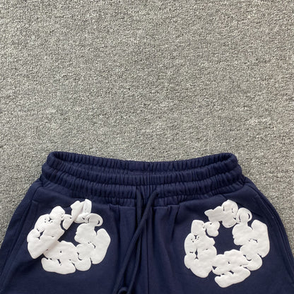 Short en coton déchiré bleu marine avec couronne