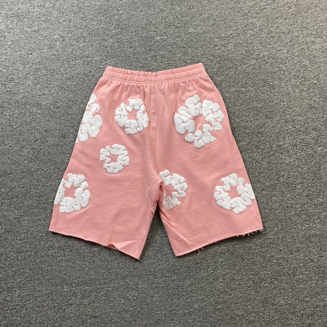 Short en coton à motif de déchirures de denim, couleur pêche