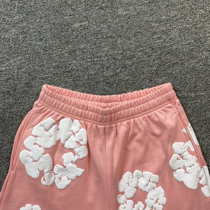 Short en coton à motif de déchirures de denim, couleur pêche