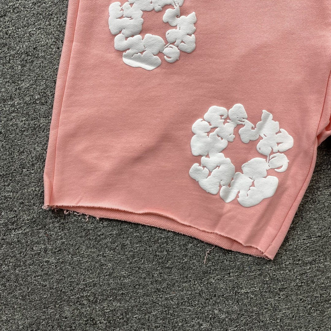 Short en coton à motif de déchirures de denim, couleur pêche