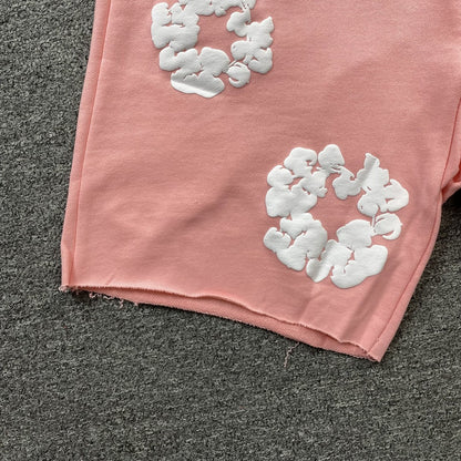 Short en coton à motif de déchirures de denim, couleur pêche