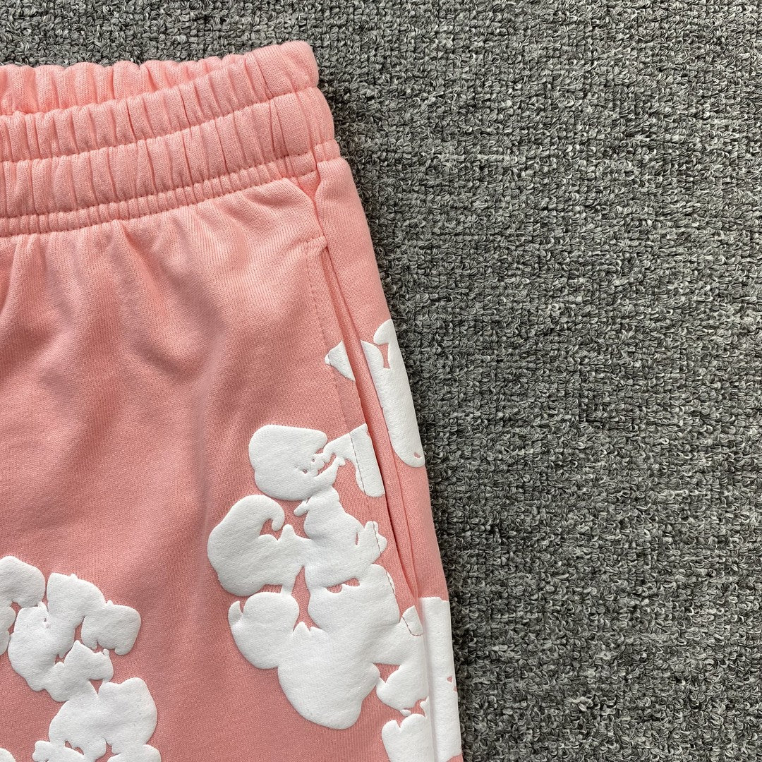 Short en coton à motif de déchirures de denim, couleur pêche
