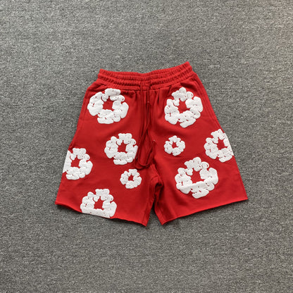 Short en coton rouge à déchirures en denim