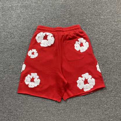 Short en coton rouge à déchirures en denim