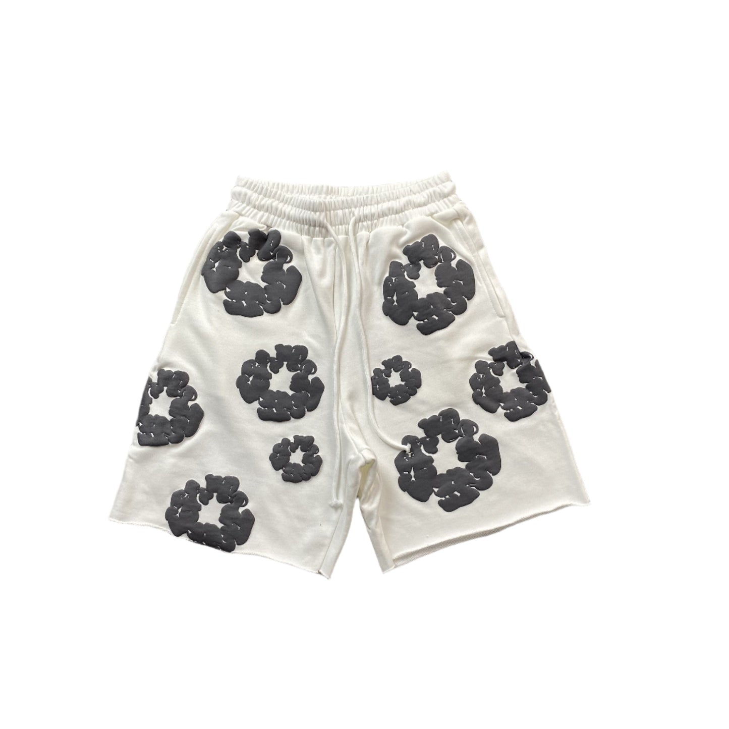 Short en coton déchiré blanc avec couronne